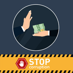 Stop Corruption, the businessman hand refusing offered bribe money vector illustrator