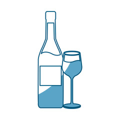 wine bottle and wineglass line icon on white background shadow vector illustration