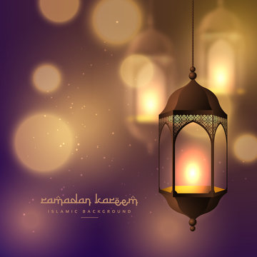 beautiful hanging lamps on blurred bokeh background for ramadan kareem