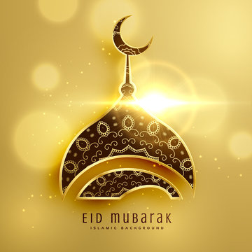 beautiful mosque design for islamic eid festival with golden decoration