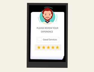 Rating and review feedback on customer service with the application smartphone concept