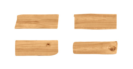 3d rendering of four wooden signs with blunt ends isolated on white background.