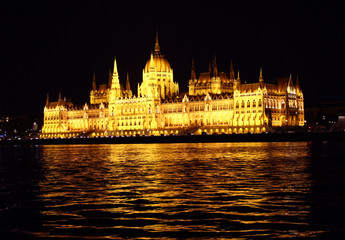 Budapest parliament building at night
