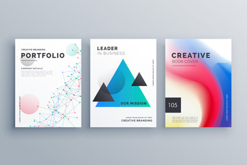 creative brochure design teample set in A4 size made with wire mesh, triangle and fluid colors style