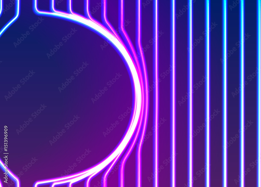Poster neon lines background with glowing 80s new retro vapor wave style