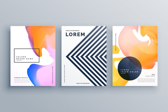 abstract creative brochure design template set made with lines and fluid colors