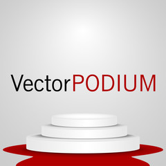 Illuminated Festive Stage Podium Scene with Red Carpet for Award Ceremony