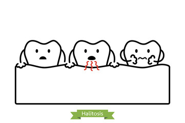 tooth is halitosis, bad breath concept - cartoon vector outline style