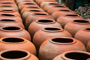 Many earthen pots kept 