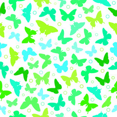 Colorful butterfly silhouette seamless background on white.