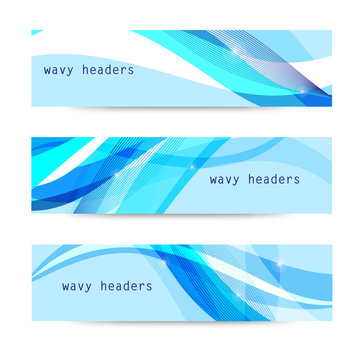 Vector set of abstract blue wavy headers
