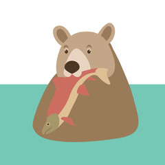 Bear with fish vector illustration style Flat