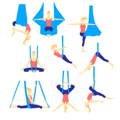 Aero yoga flat icons. Vector illustration.