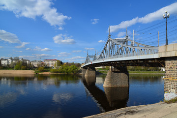 Fototapeta premium Starovolzhsky road bridge across the Volga in Tver, Russia
