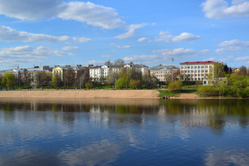 Fototapeta na wymiar Houses on Volga River embankment in Tver, Russia