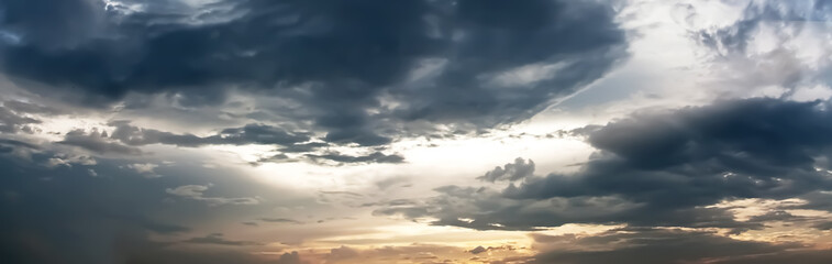 Panorama and Dramatic view of sunset sky and clouds.