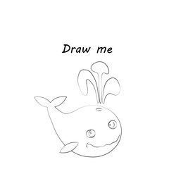 Draw me - vector illustration of sea animals. The whale coloring game for children.