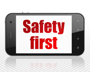 Safety concept: Smartphone with Safety First on display