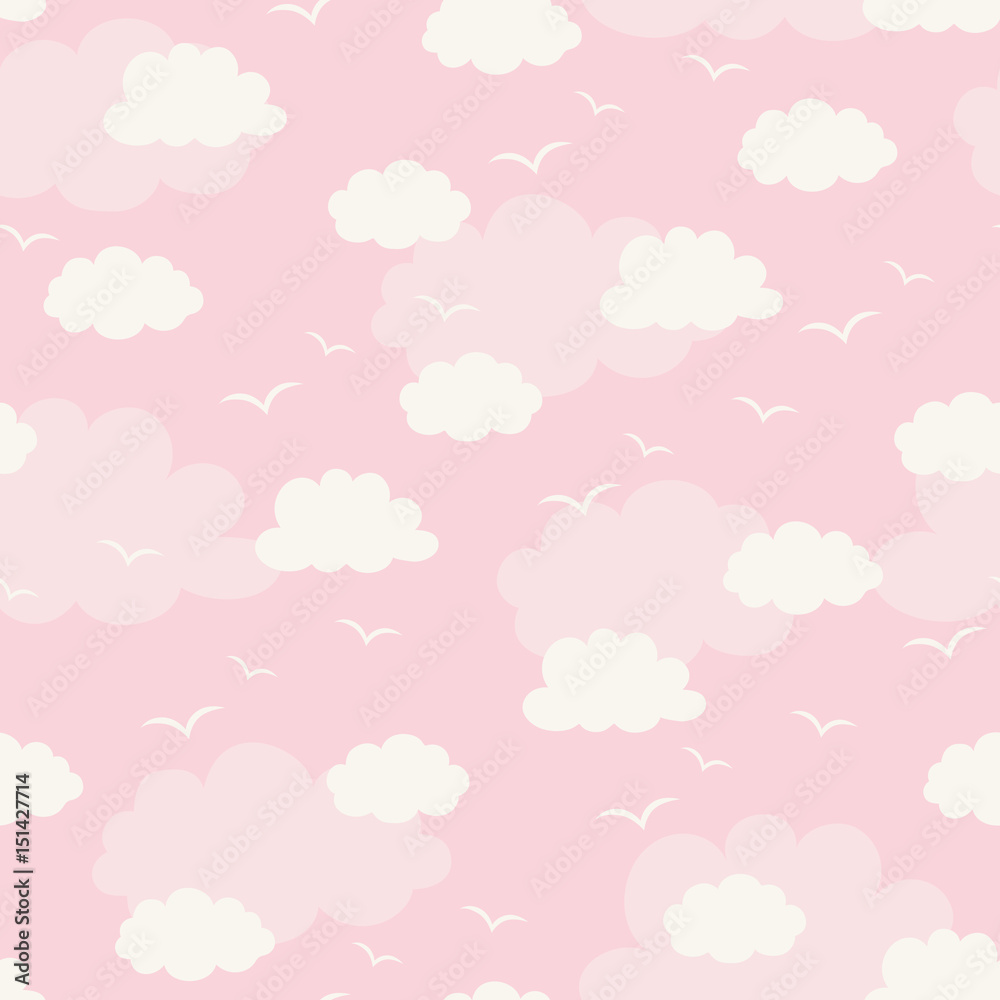 Poster seamless pattern with clouds and birds