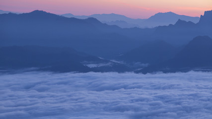 Fototapeta na wymiar Thailand mountain in sunrise time countryside.