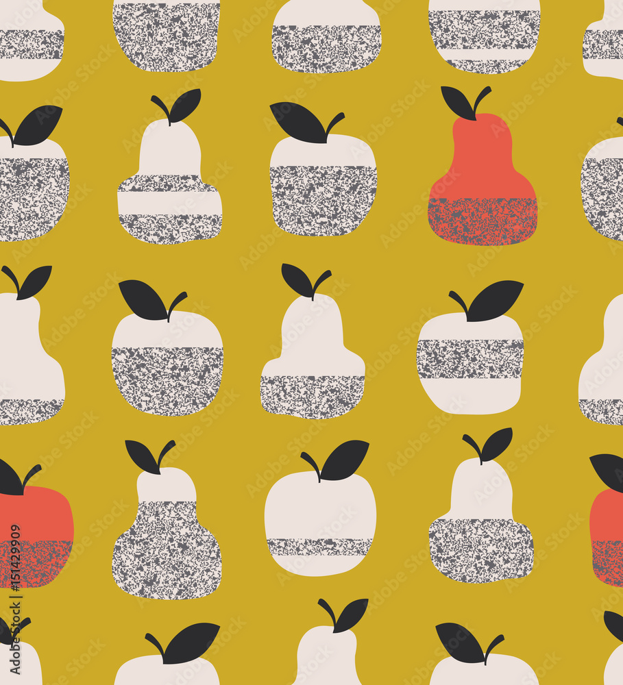 Poster seamless pattern with apples, pears and leaves