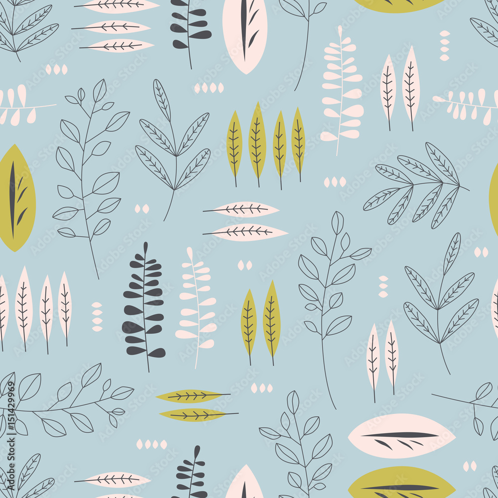 Poster seamless pattern with different leaves