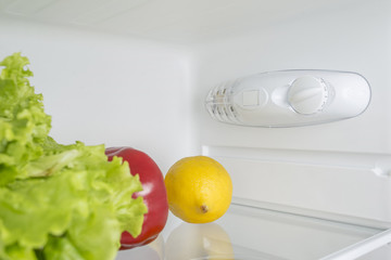 Open fridge full of fresh fruits and vegetables