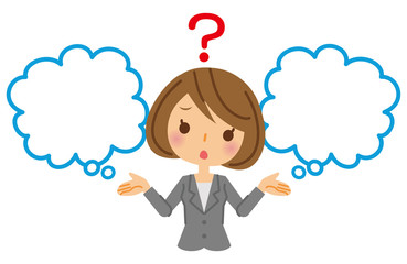 ビジネスウーマン　選択　吹き出し　悩む
