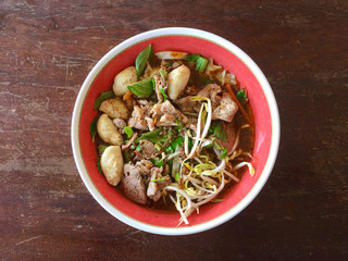 Noodle soup thai style (pork or beef) on table