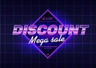 Discount poster with cool design. Back to the 80s