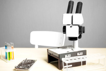 Modern microscope on table in laboratory
