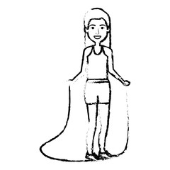 female athlete jumping rope avatar character vector illustration design