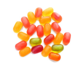 Tasty jelly candies on white background