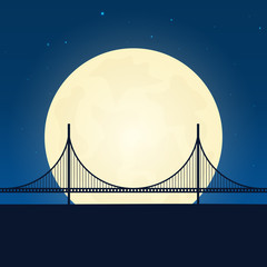 Usa silhouette of attraction. Travel banner with moon on the night background. Trip to country. Travelling illustration.