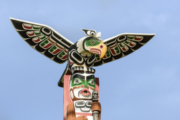 old traditional wooden totem masks