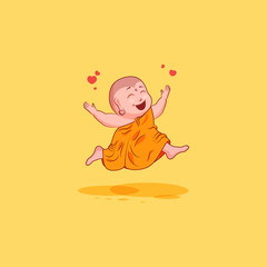 Sticker emoji emoticon emotion vector isolated illustration unhappy character cartoon Buddha jumping for joy
