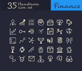35 Hand drawn financial icon. doodle finance icon. vector illustration.