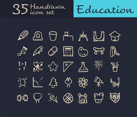 35 Hand drawn Education icon. doodle Education icon. vector illustration.