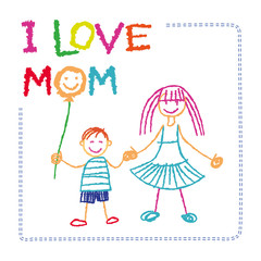Vector Children`s drawing by hand postcard Mother's Day Gift from the child, Son, Daughter Sketch simple multicolored