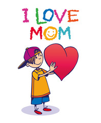 Vector drawing Teenager with a heart gift I love