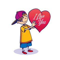 Vector drawing Teenager with a heart gift I love