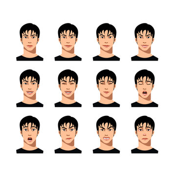 Young male face expression set