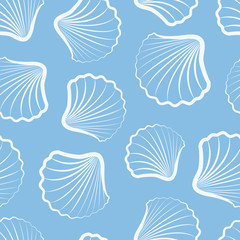 Seamless background with shells. Set of seamless patterns with sea shells. Vector illustration.