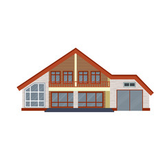 Modern detailed house or villa front view. Contemporary real estate vector illustration. Residential building exterior isolated on white background.