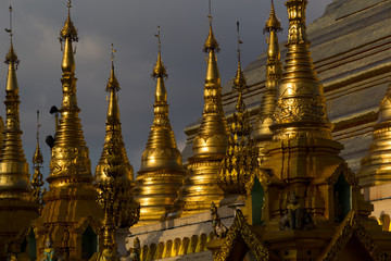 Golden stupas, Shwedagon pagoda, Yangon, Myanmar