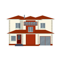 Modern detailed house or villa front view. Contemporary real estate vector illustration. Residential building exterior isolated on white background.