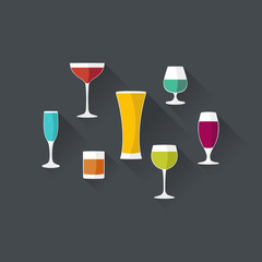 Drinks and cocktails set in flat style.