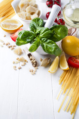 Ingredients for cooking of homemade Italian pasta