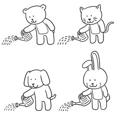 vector set of animal watering by watering can