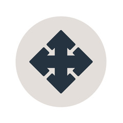Icono plano flecha varias direcciones en circulo gris